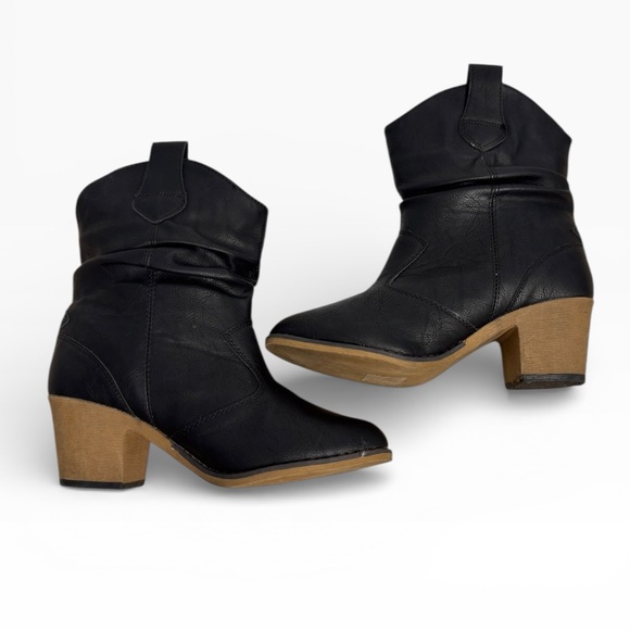 Charles Albert Black Western Cowboy Ankle Boots Vegan Leather Womens Size US 8 - Picture 4 of 8